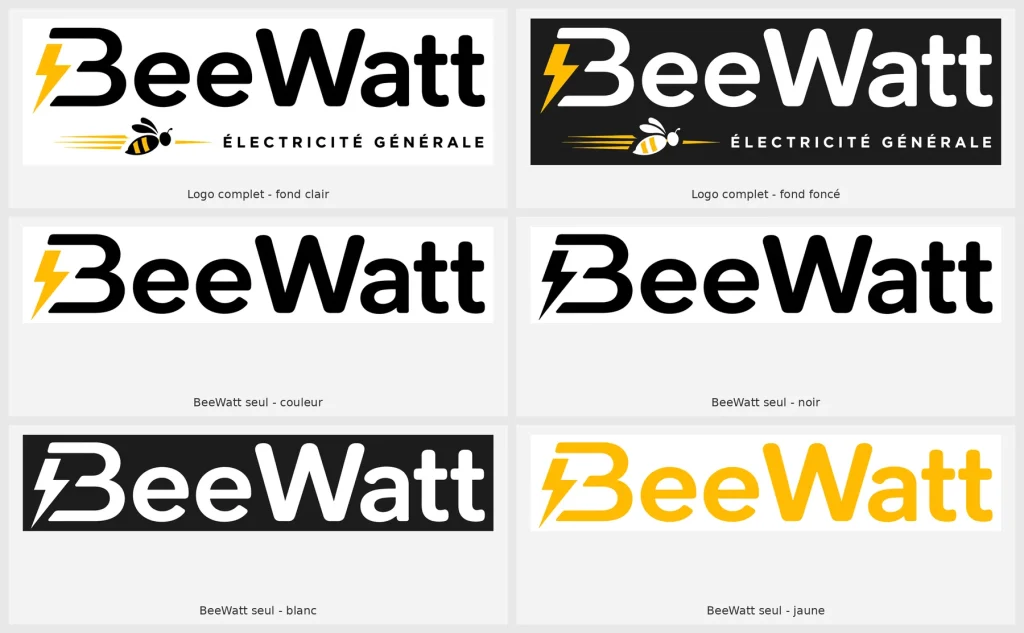 Aperçu des déclinaisons du pack logo BeeWatt