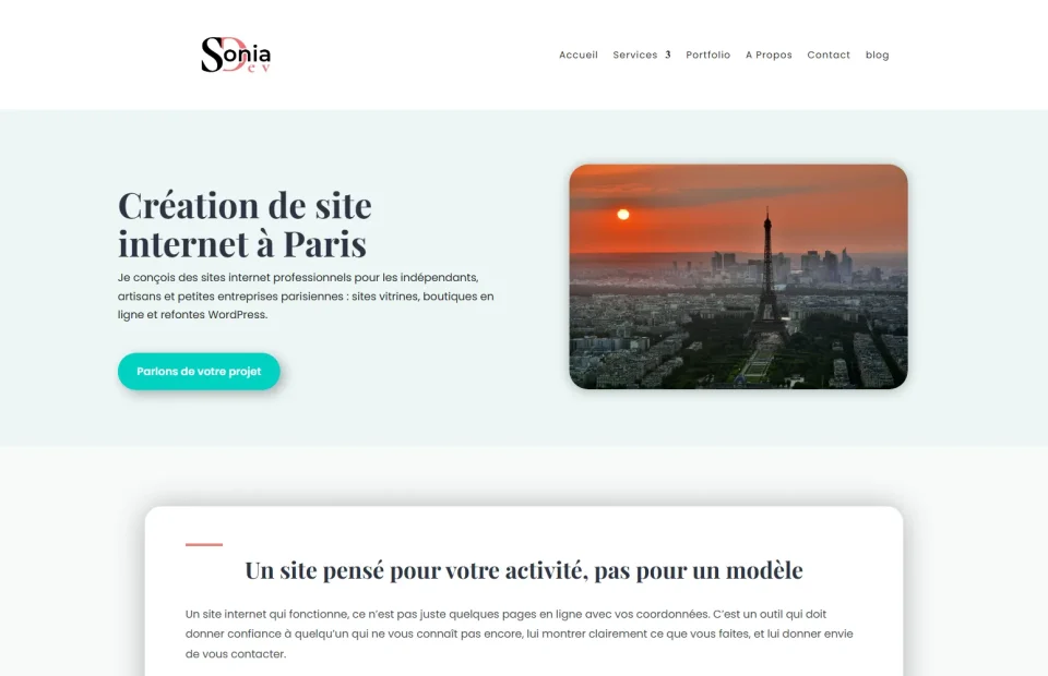 Page création de site internet à Paris