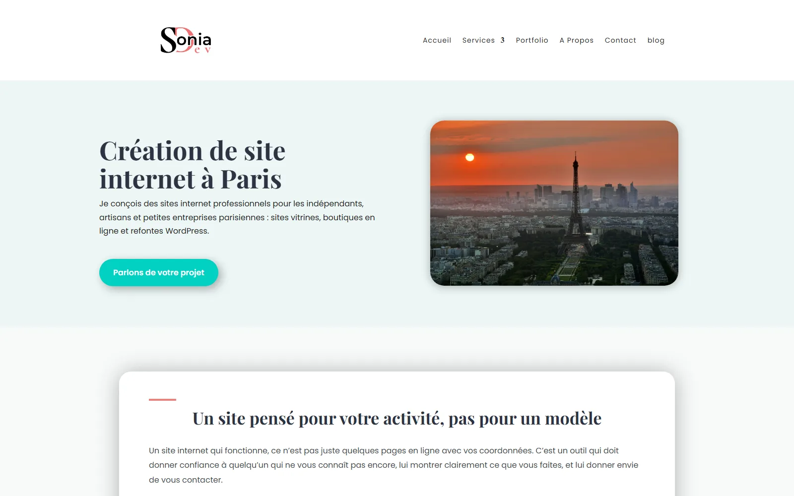 Page création de site internet à Paris